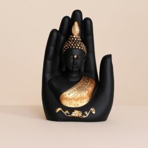 Black & Gold Palm Buddha Statue Polyresin (12.5×7.5×17.5 cm)