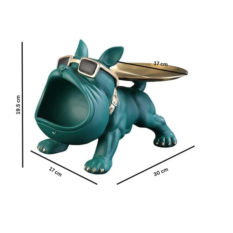 Green Bulldog With Storage Tray (19.5 X 17 X 30 cm)