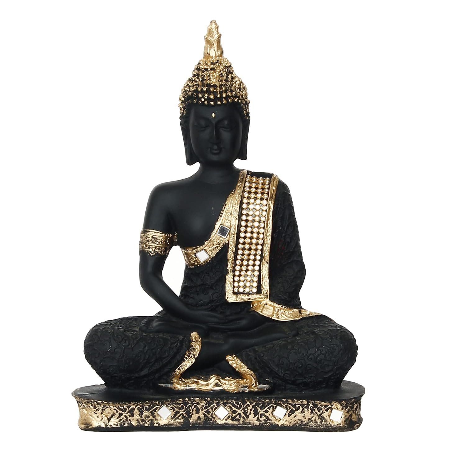 Black Polyresin Sitting Buddha Idol Showpiece For Home Decor (26 cm)