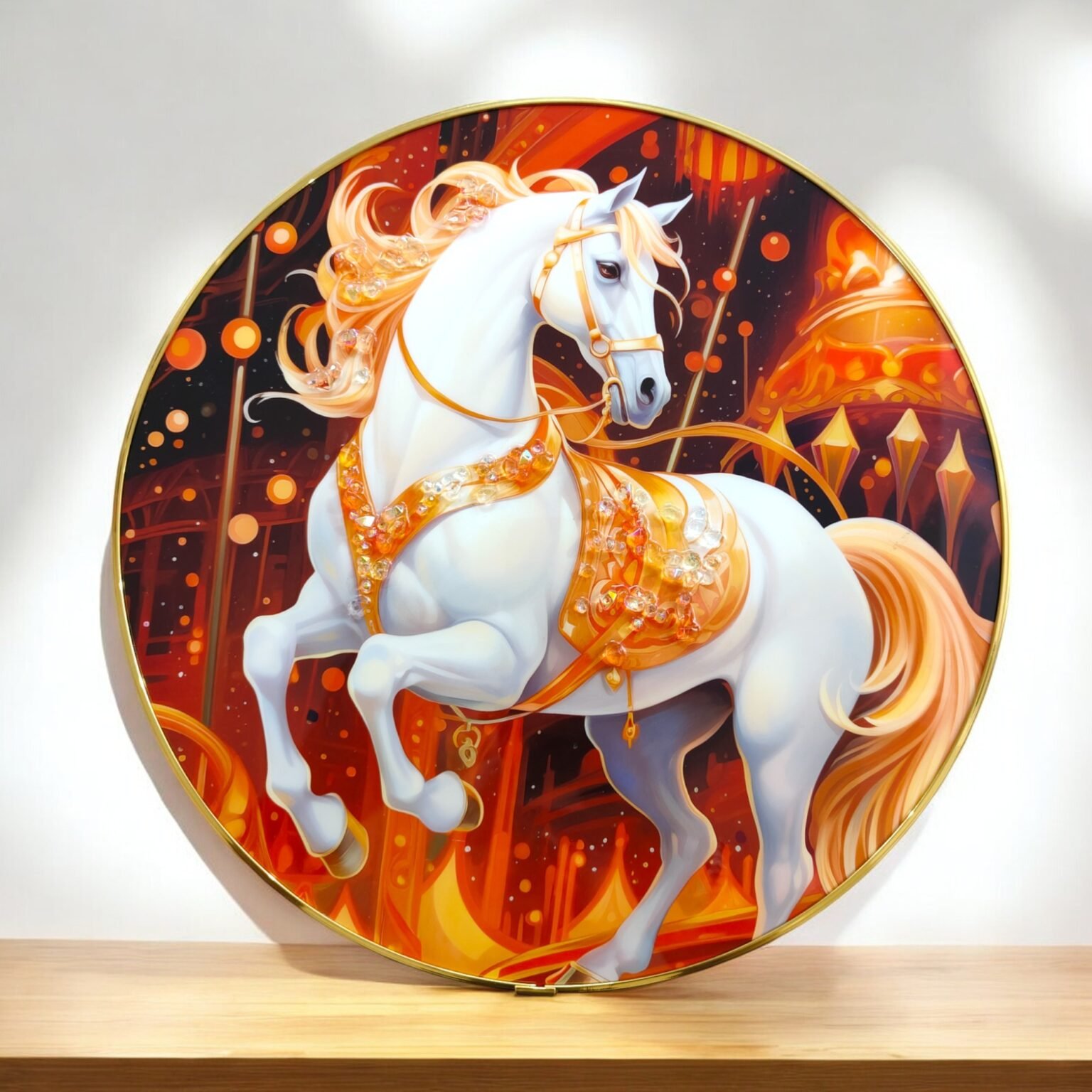 Metal Ring Framed Acrylic 5D Horse Print Painting (30 X 30 cm)