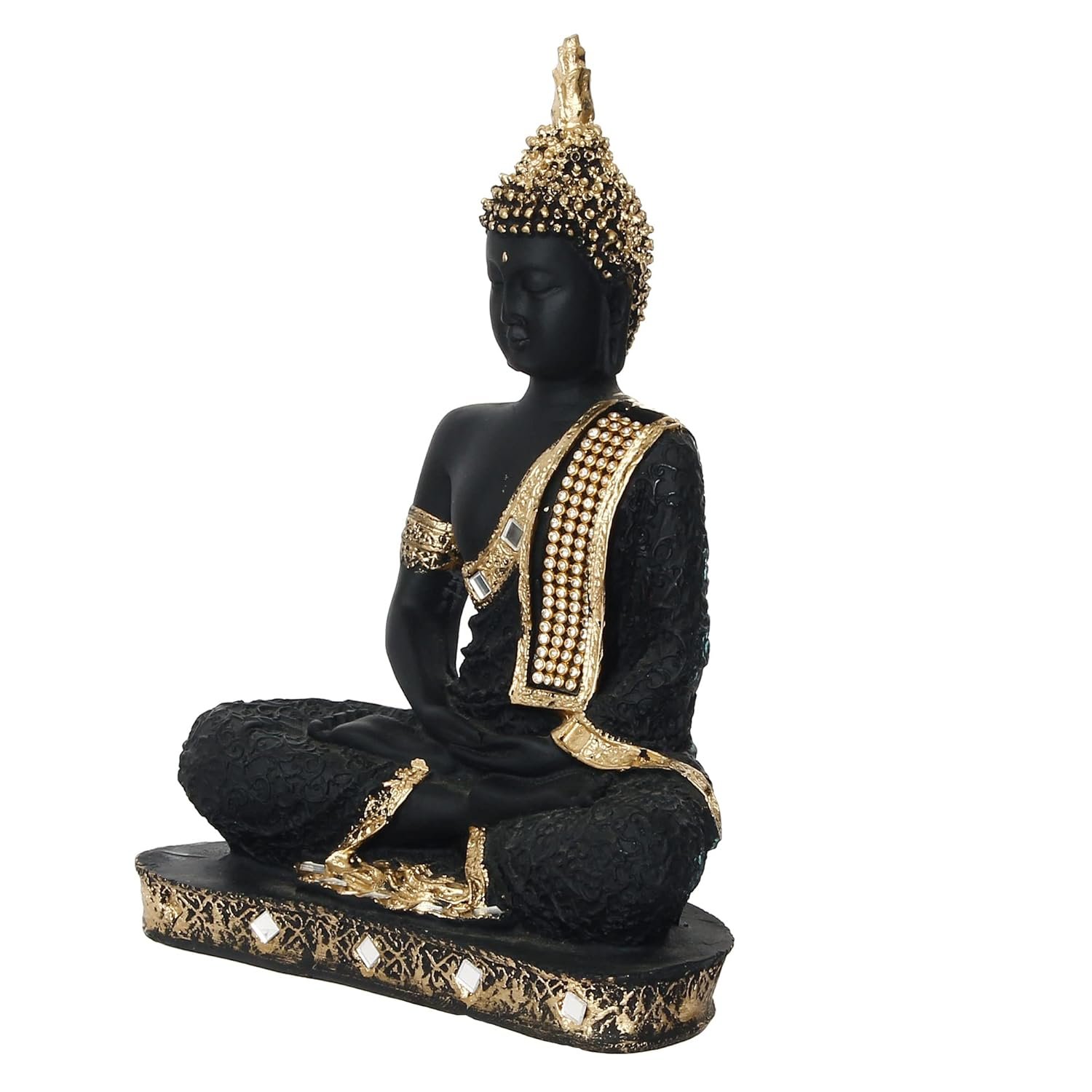 Black Polyresin Sitting Buddha Idol Showpiece For Home Decor (26 cm)