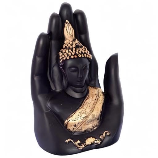 Black & Gold Palm Buddha Statue Polyresin (12.5x7.5x17.5 cm)