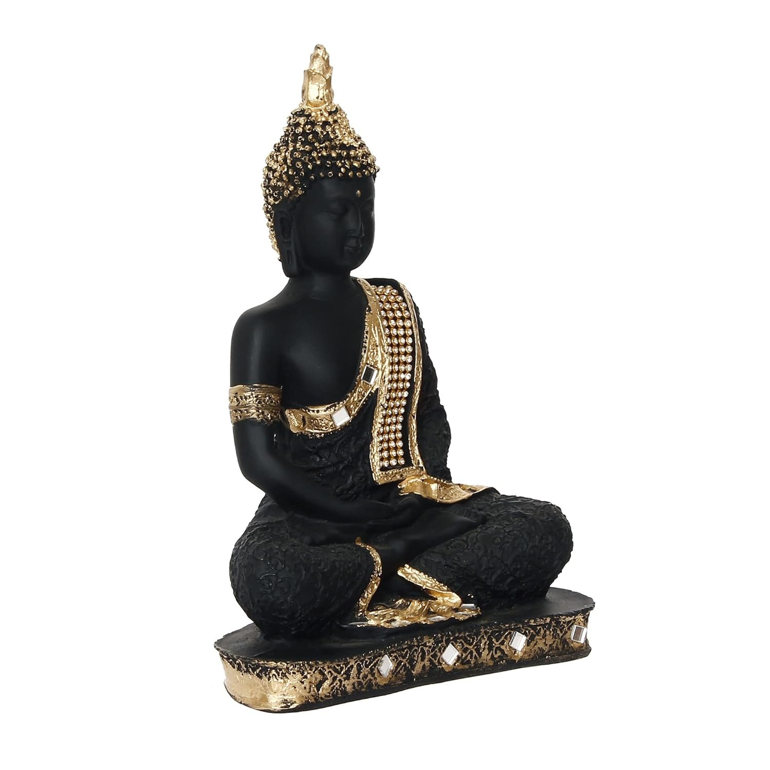 Black Polyresin Sitting Buddha Idol Showpiece For Home Decor (26 cm)