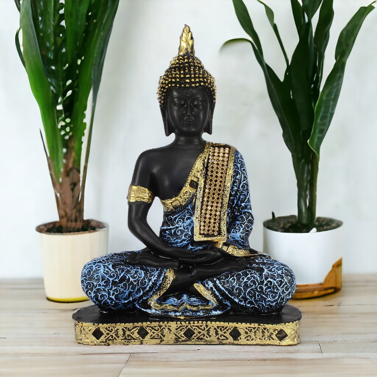 Blue Sitting Buddha Idol (Polyresin, 26 cm)