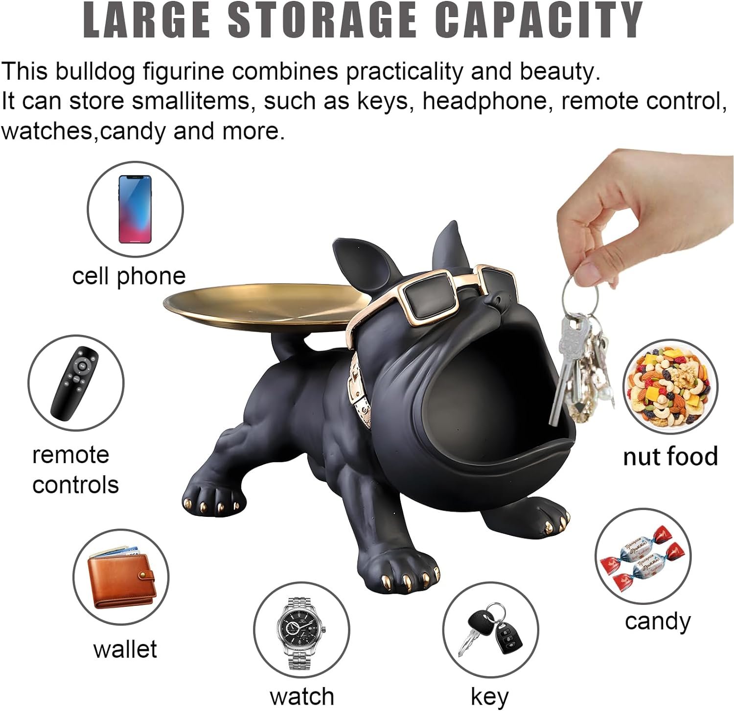 Black Bulldog With Storage Tray (19.5 X 17 X 30 cm)