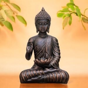 Copper Sitting Buddha Idol with Candle Holder Polyresin (26x10x15 cm)