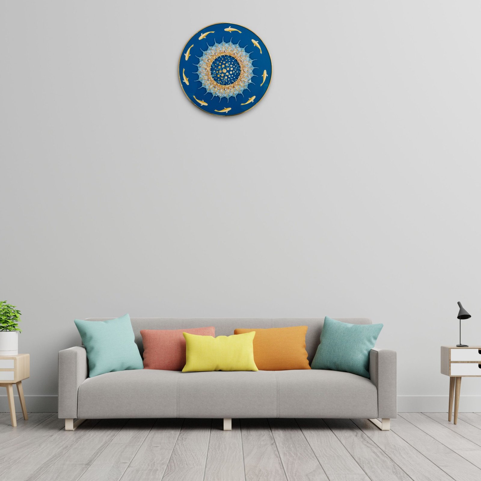 Blue Acrylic Abstract Dolphin Painting (30 X 30 cm)