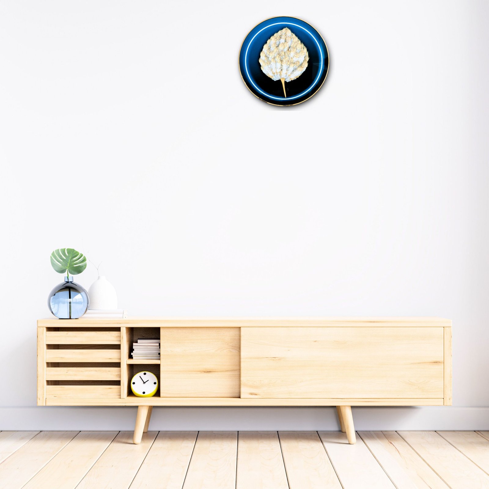 Blue & Gold Paintings Feather Modern Art Frame (30 X 30 cm)