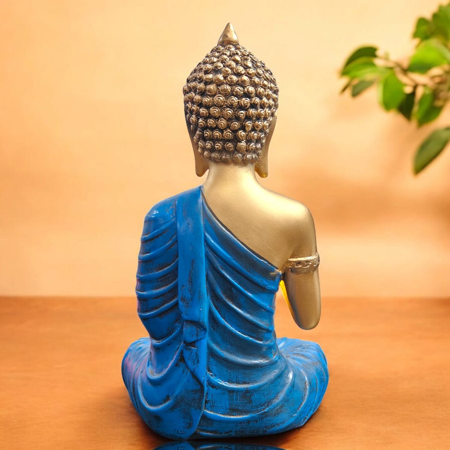 Blue Gold Buddha Idol with Candle Holder Polyresin (26x10x15 cm)