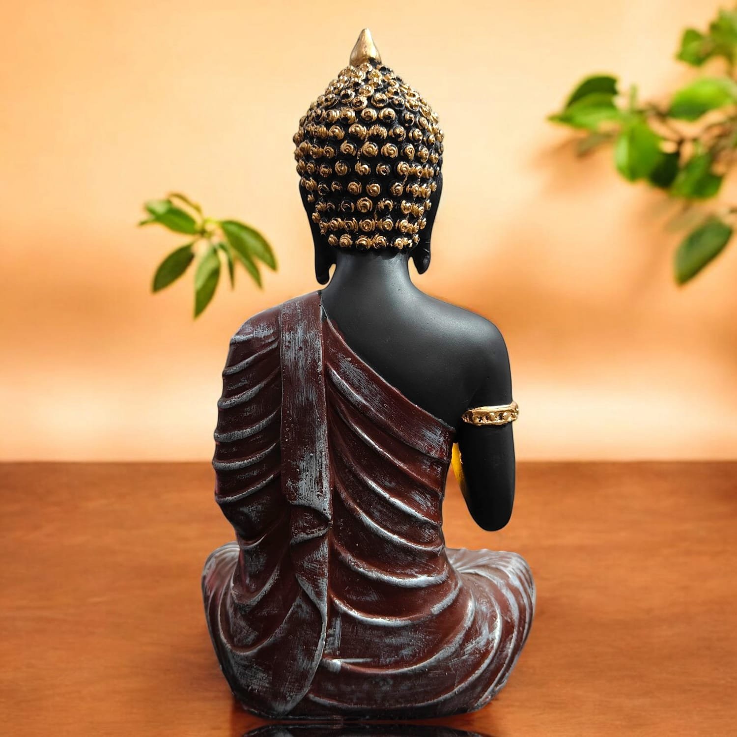 Black & Red Buddha Idol with Candle Holder Polyresin (26x10x15 cm)