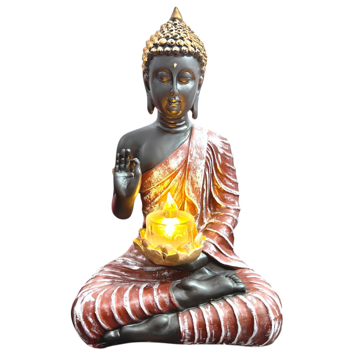 Black & Red Buddha Idol with Candle Holder Polyresin (26x10x15 cm)