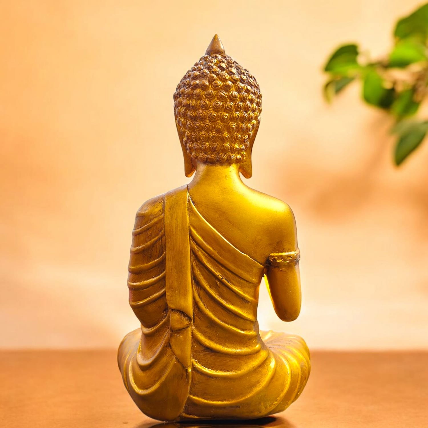 Gold Polyresin Sitting Buddha Idol With Candle Holder (26 X 10 X 15 cm)