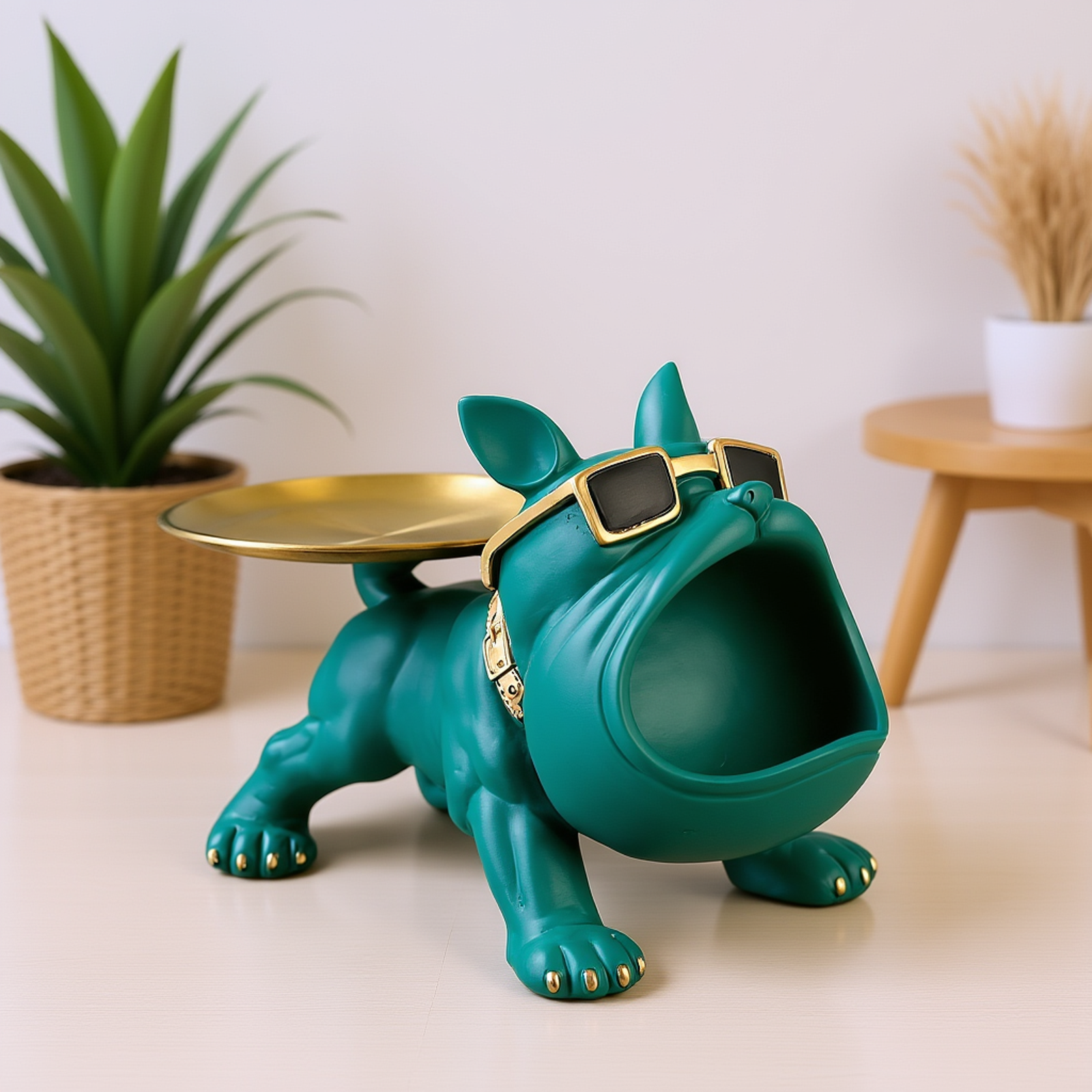 Green Bulldog With Storage Tray (19.5 X 17 X 30 cm)