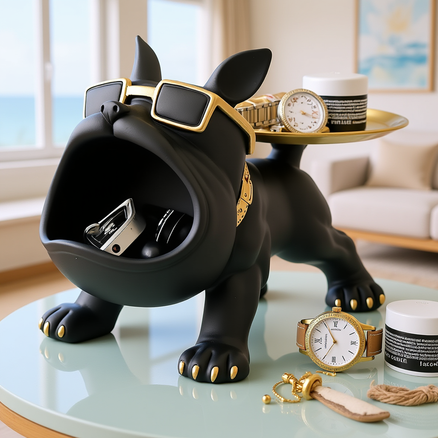 Black Bulldog With Storage Tray (19.5 X 17 X 30 cm)