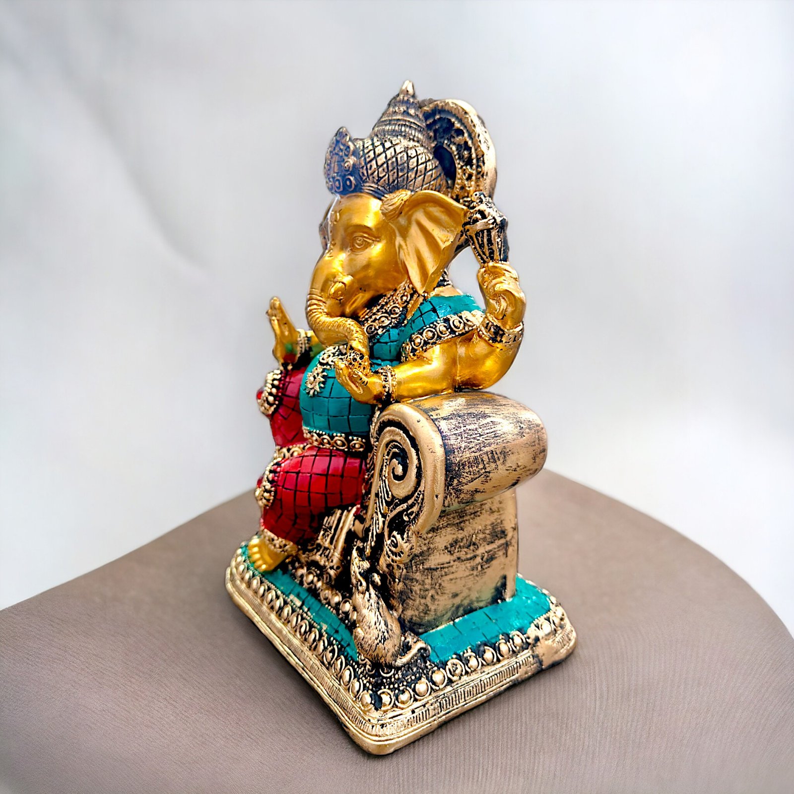 Multicolor Ganesha on Sofa Idol (Resin, 8.5 Inch)