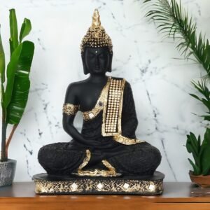 Black Polyresin Sitting Buddha Idol Showpiece For Home Decor (26 cm)