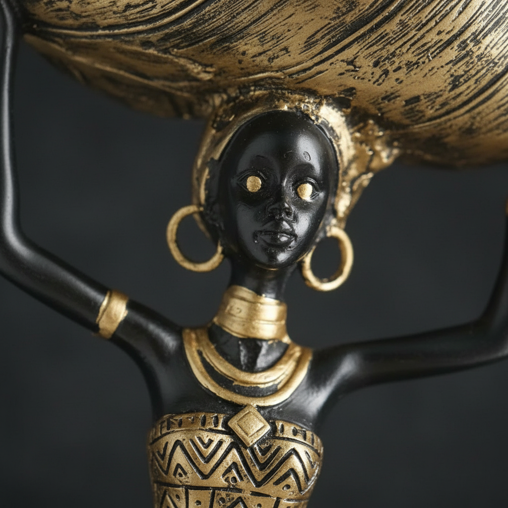 African Lady Showpiece with Utility Basket (9 Inches)