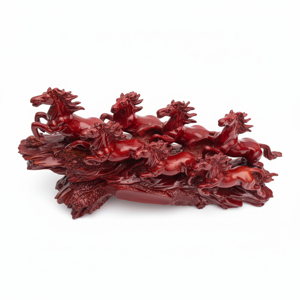 Seven Running Horse Statue (48 x 10 x 25.4 cm) – Red