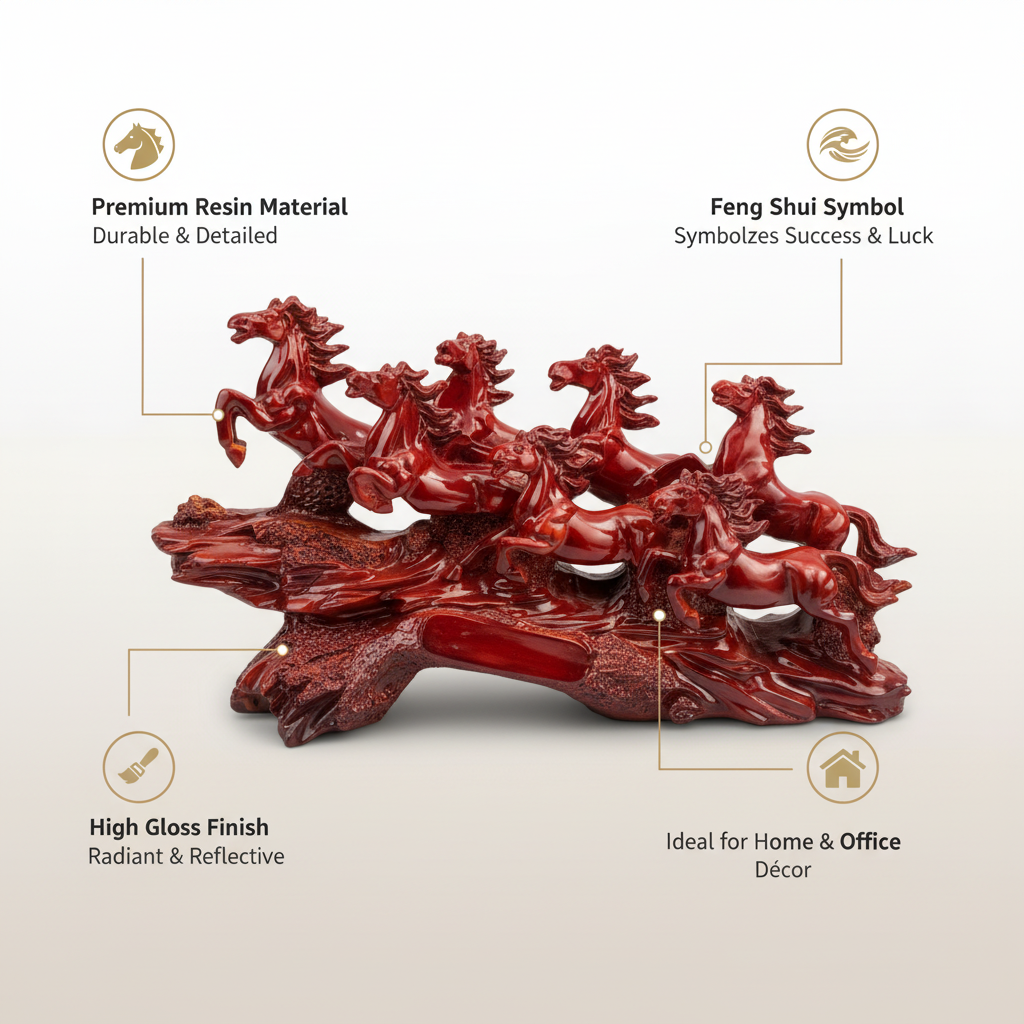 Seven Running Horse Statue (48 x 10 x 25.4 cm) – Red