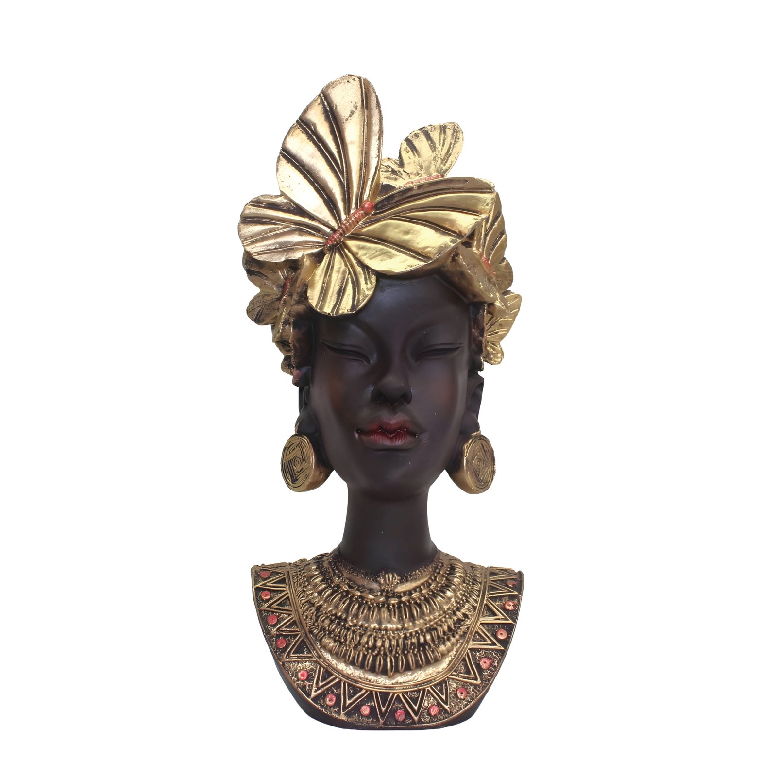 African Lady Bust Statue (27 cm, Black & Gold)