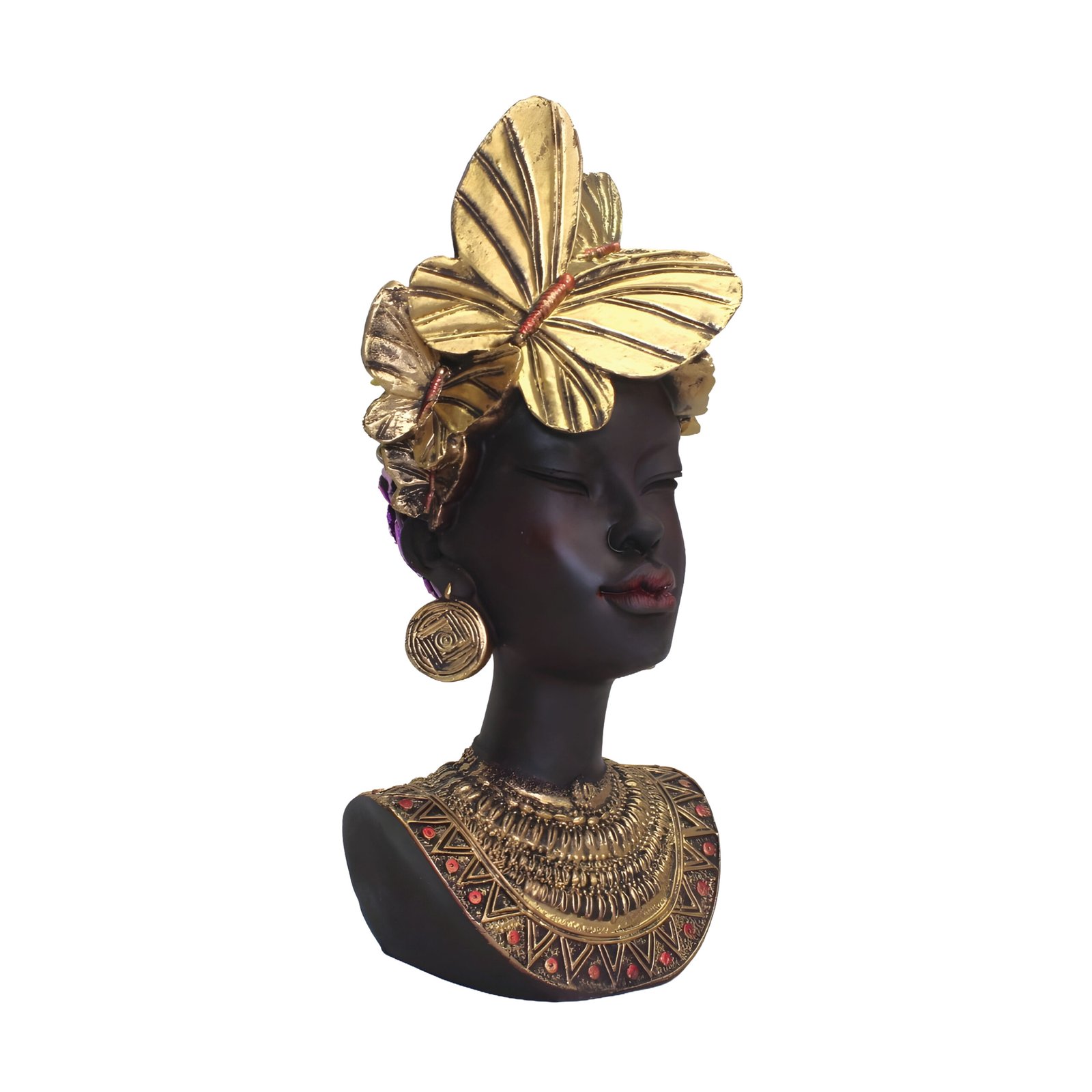 African Lady Bust Statue (27 cm, Black & Gold)