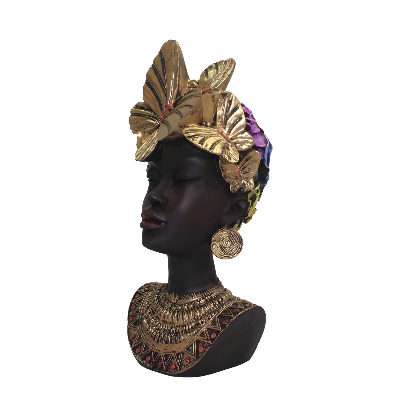 African Lady Bust Statue (27 cm, Black & Gold)