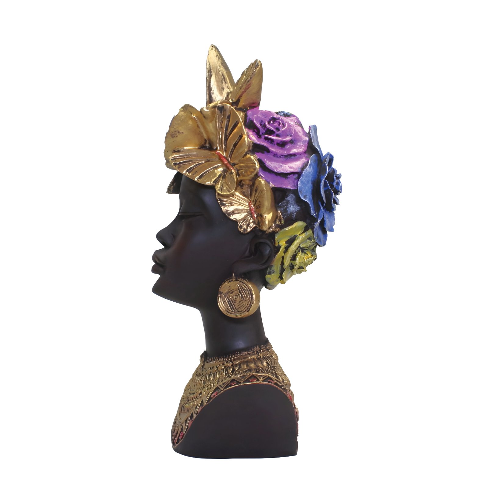 African Lady Bust Statue (27 cm, Black & Gold)
