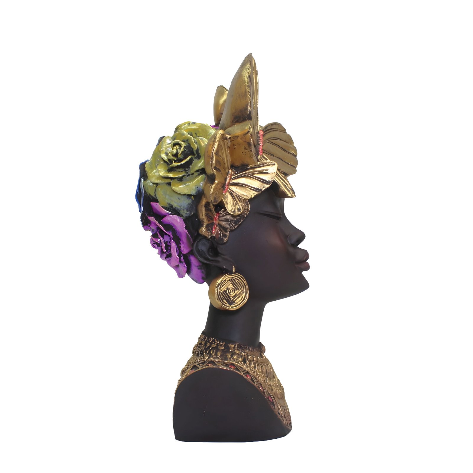 African Lady Bust Statue (27 cm, Black & Gold)