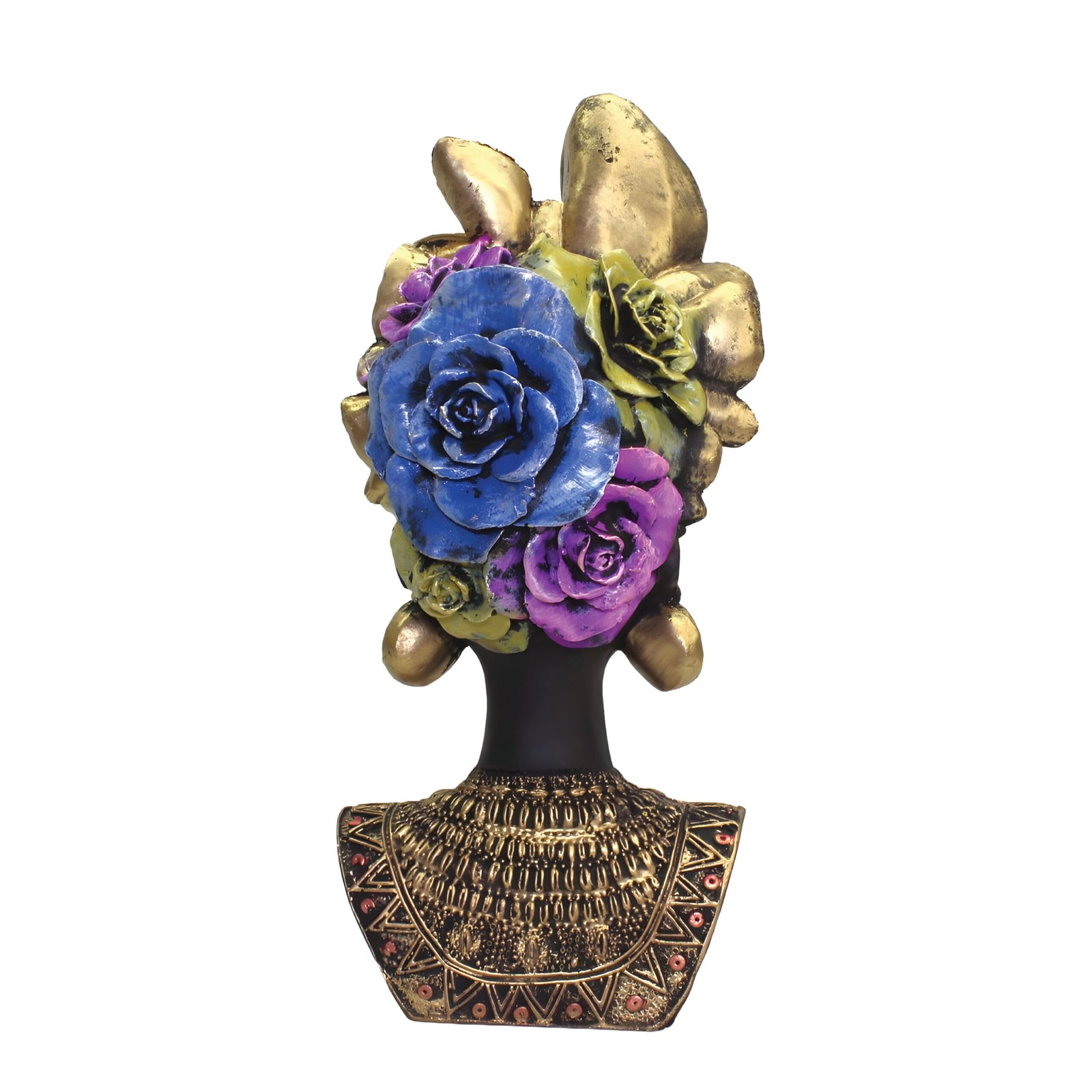 African Lady Bust Statue (27 cm, Black & Gold)