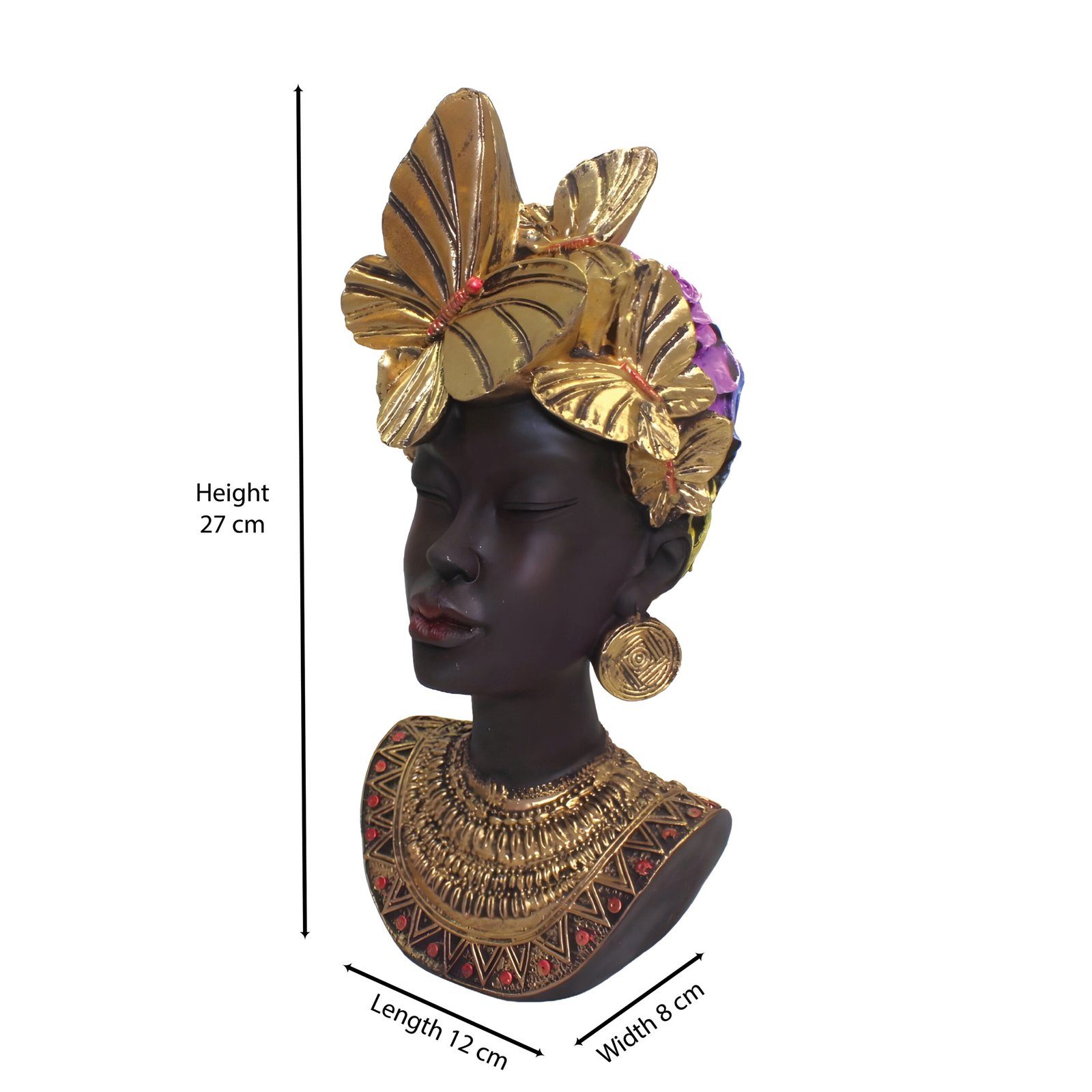 African Lady Bust Statue (27 cm, Black & Gold)