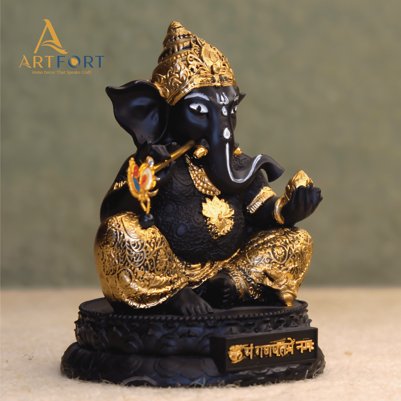 Ganesha Idol with Flute 3.5 Inch (Black)