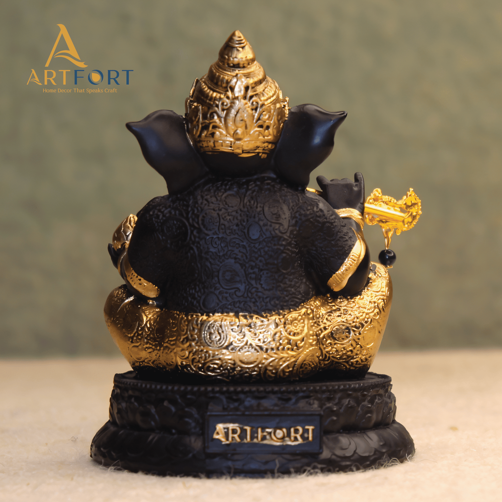 Ganesha Idol with Flute 3.5 Inch (Black)