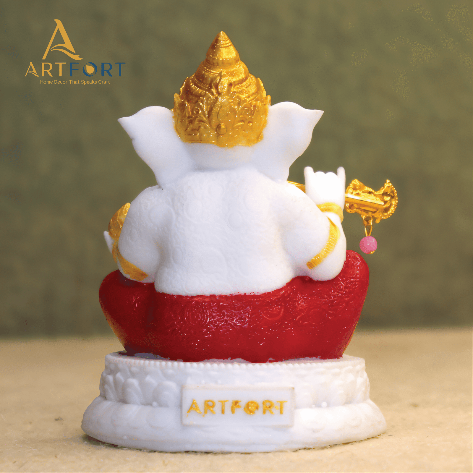 Ganesha Idol with Flute 3.5 Inch (White-Gold)