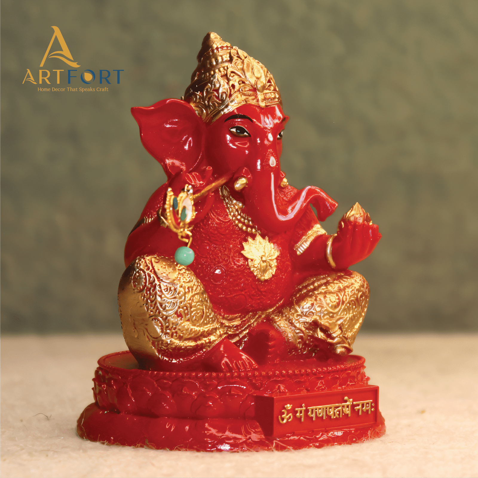 Ganesha Idol with Flute 3.5 Inch (Red)