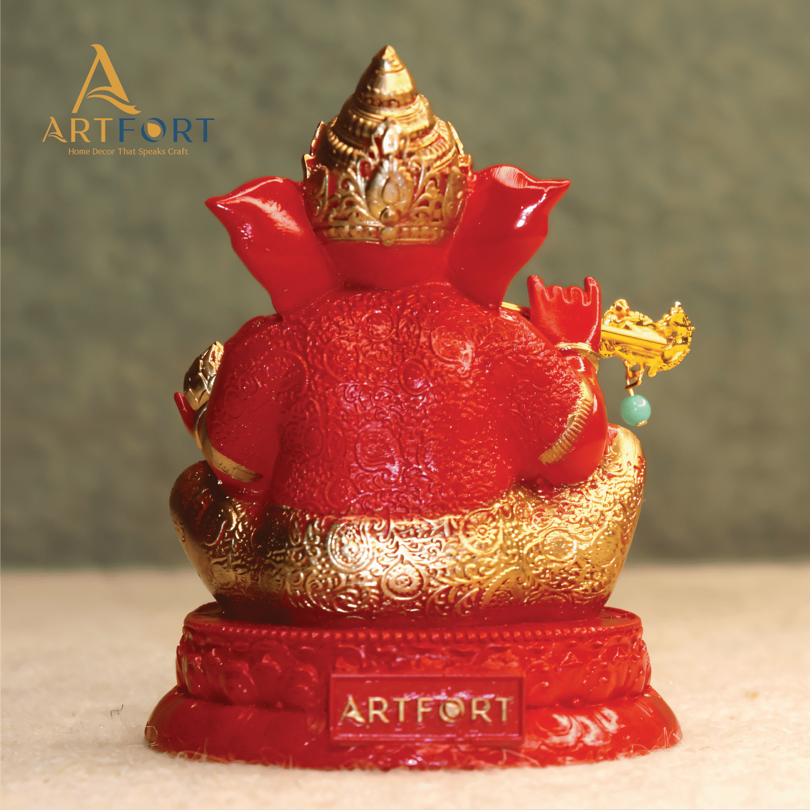 Ganesha Idol with Flute 3.5 Inch (Red)