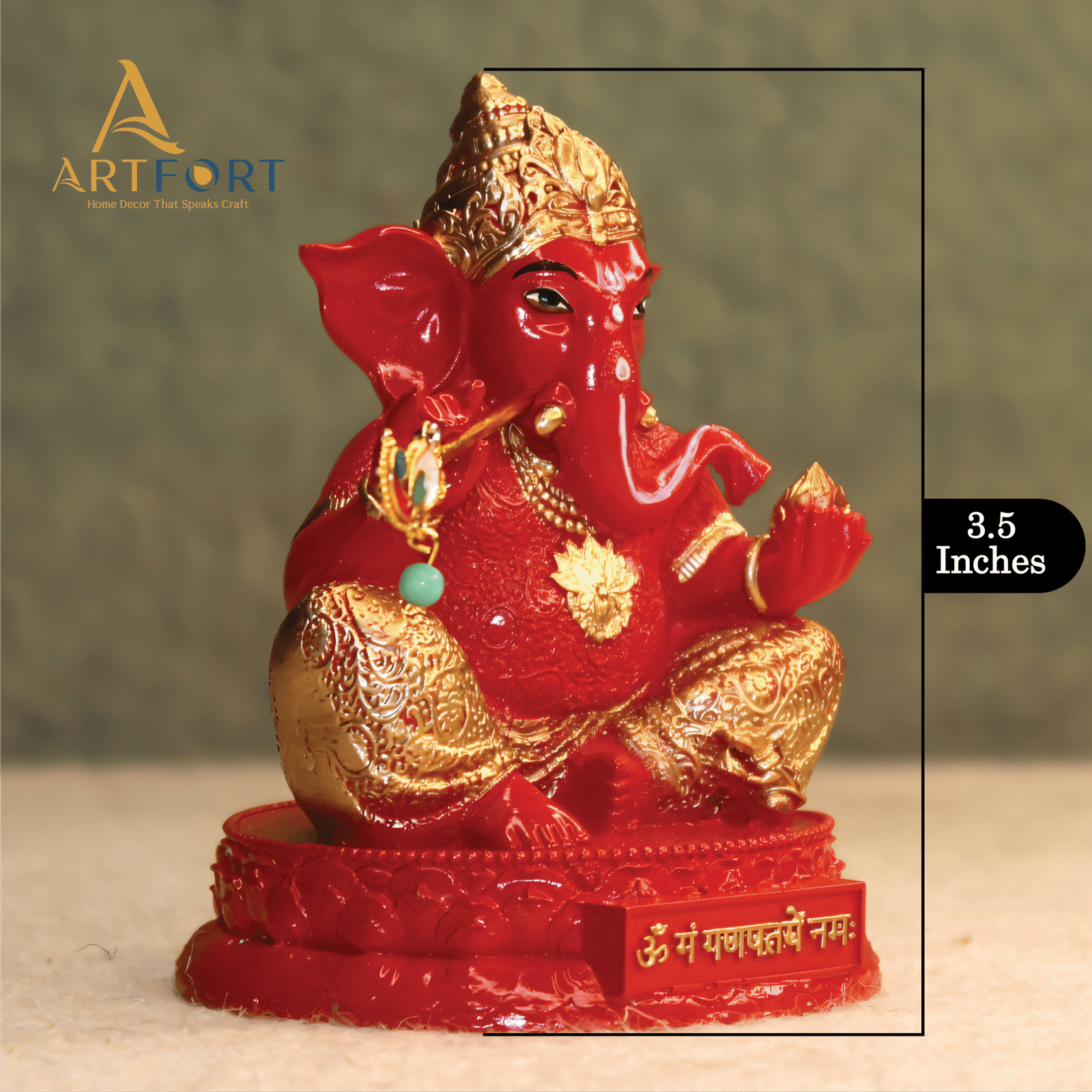 Ganesha Idol with Flute 3.5 Inch (Red)