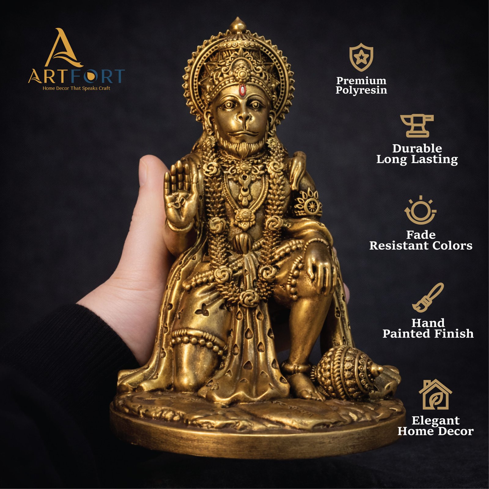 Hanuman Ji Idol 7 Inch (Golden)