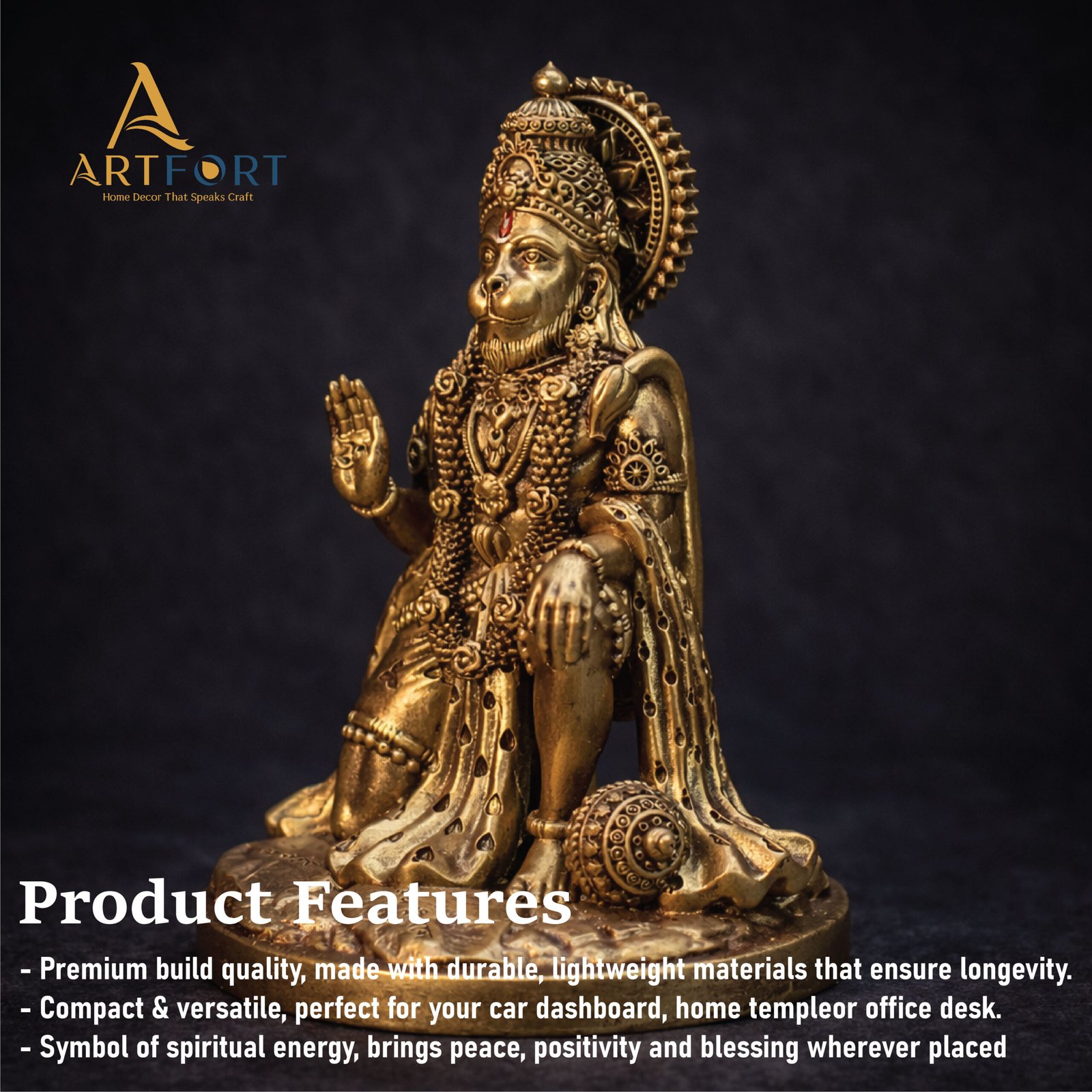 Hanuman Ji Idol 7 Inch (Golden)