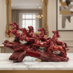 Seven Running Horse Statue (48 x 10 x 25.4 cm) – Red